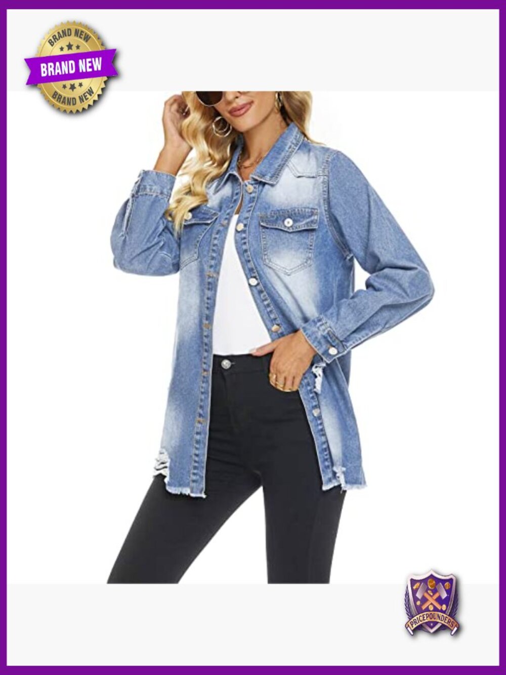 Distressed Button Down Casual Jean Jacket - Picture 4 of 7